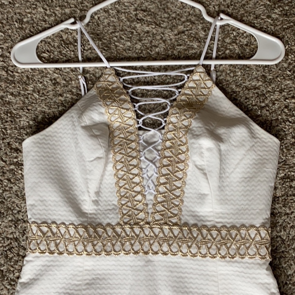 NWOT Lilly Pulitzer Trista White Gold Lace-Up Mini Dress Size 0 - Picture 3 of 7